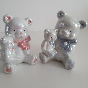 Baby Shower Nursery Decor Gender Reveal Boy/Girl Ceramic Teddy Bears